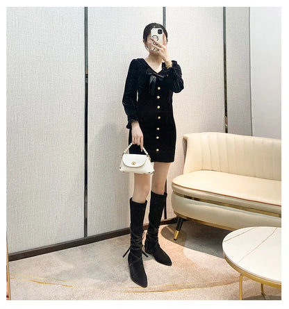 Matte Leather Gothic Western Cowboy Boots Women's Fashion Autumn New Style Pointed Toe Lace-up Retro High Top Flat Heel Boots