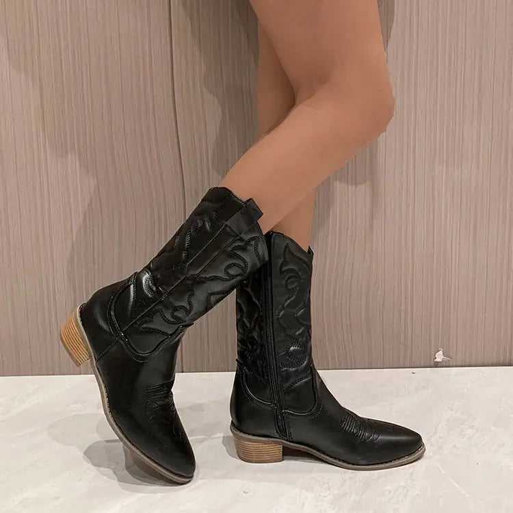 Bottes de cowboy western pour femmes, chaussures roses brillantes métalliques brodées à bout pointu et à talons aiguilles
