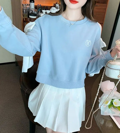 Sweat-shirt à épaules dénudées pour femmes, mode Harajuku, vêtements pour jeunes, Sport essentiel, nouveau, basique, bleu, hauts pull pour femmes