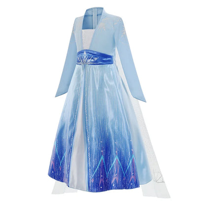 Déguisement Elsa pour Fille, Fête d'Anniversaire, Robe de Princesse Bleue à Manches Longues, Vêtement de Carnaval pour Enfants