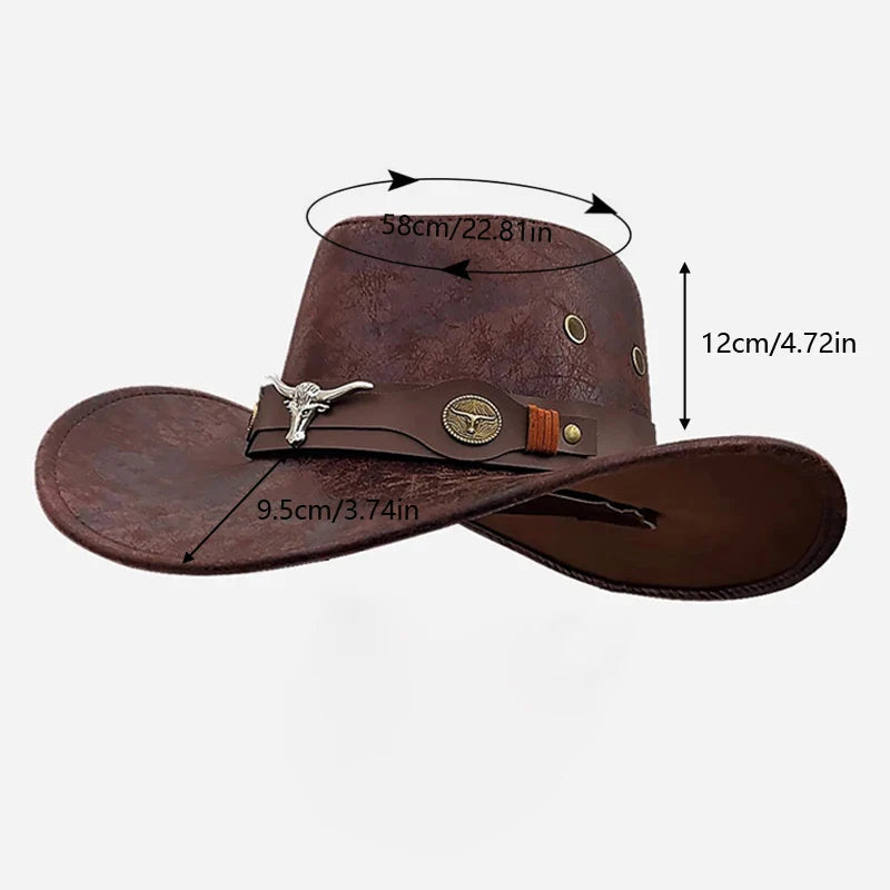 Faux Leather Western Cowboy Hats For Women Men Vintage Gentleman Cowgirl Jazz hat Holidays Party Cosplay Hat