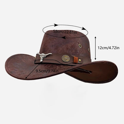 Faux Leather Western Cowboy Hats For Women Men Vintage Gentleman Cowgirl Jazz hat Holidays Party Cosplay Hat