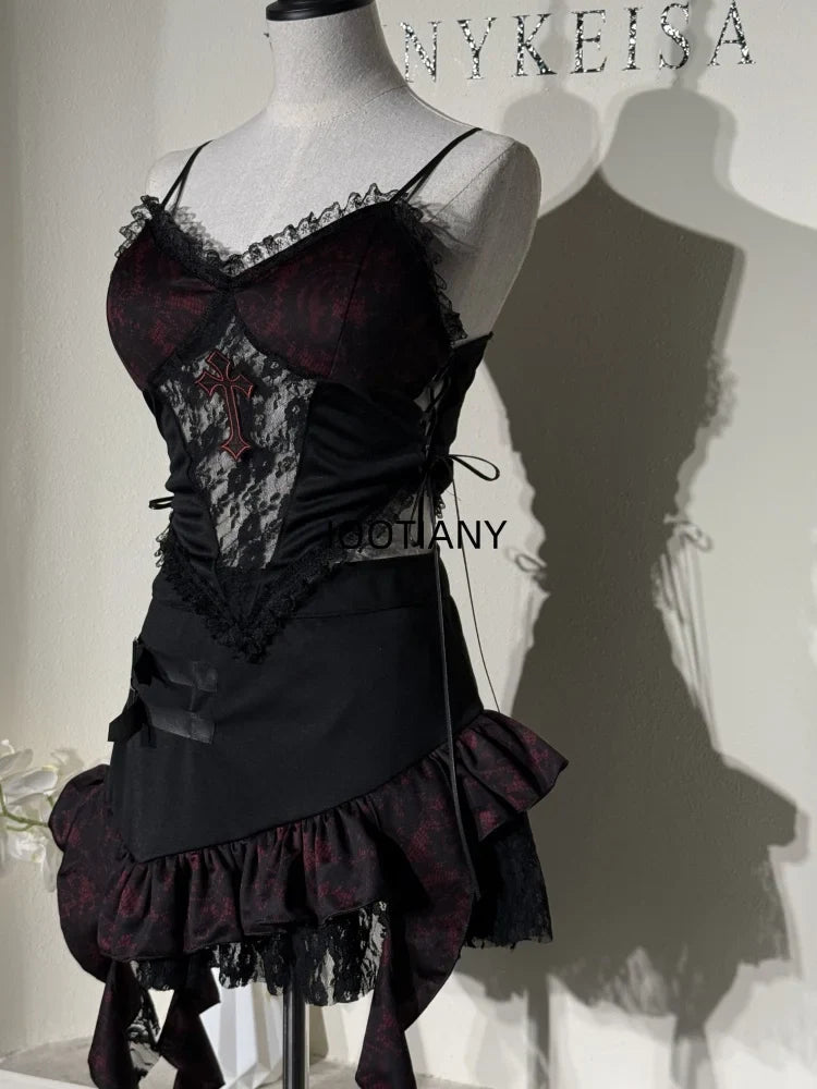 Déguisement de danse sexy pour fille, haut à bretelles croisées noires, jupe irrégulière, ourlet, costume de sœur, nouveauté 2025