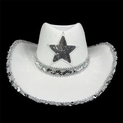 Chapeau de Cowboy Rose pour Femmes Filles Chapeau Western à Large Bord Chapeau à Paillettes Scintillantes pour Spectacle Costume de Cowgirl pour Fête de Mariage