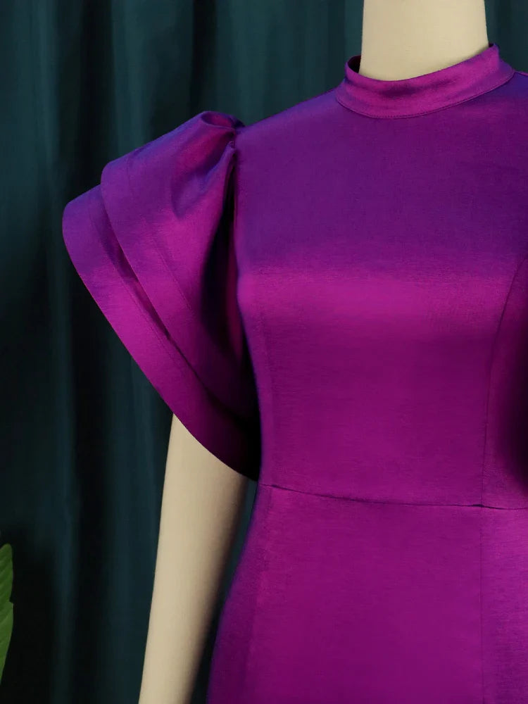 AOMEI-Robe de soirée mi-longue pour femme, col haut, manches évasées, dos nu brillant, grande taille, queue de cheval formelle, robe de soirée, quoi que ce soit, été