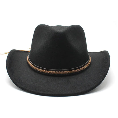 Chapeaux de cowboy classiques pour femmes et hommes, chapeaux de cowgirl rétro en feutre à large bord avec bande décorative