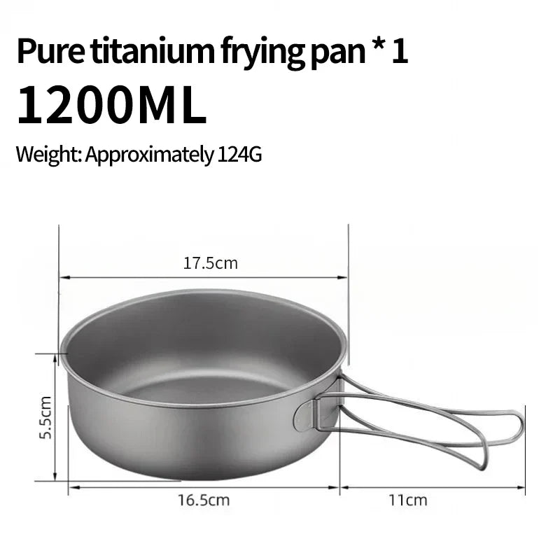 Vaisselle de Camping en plein air, ensemble d'ustensiles de cuisine en titane, marmite, poêle à frire avec poignées pliables, pique-nique cuisine randonnée Trekking