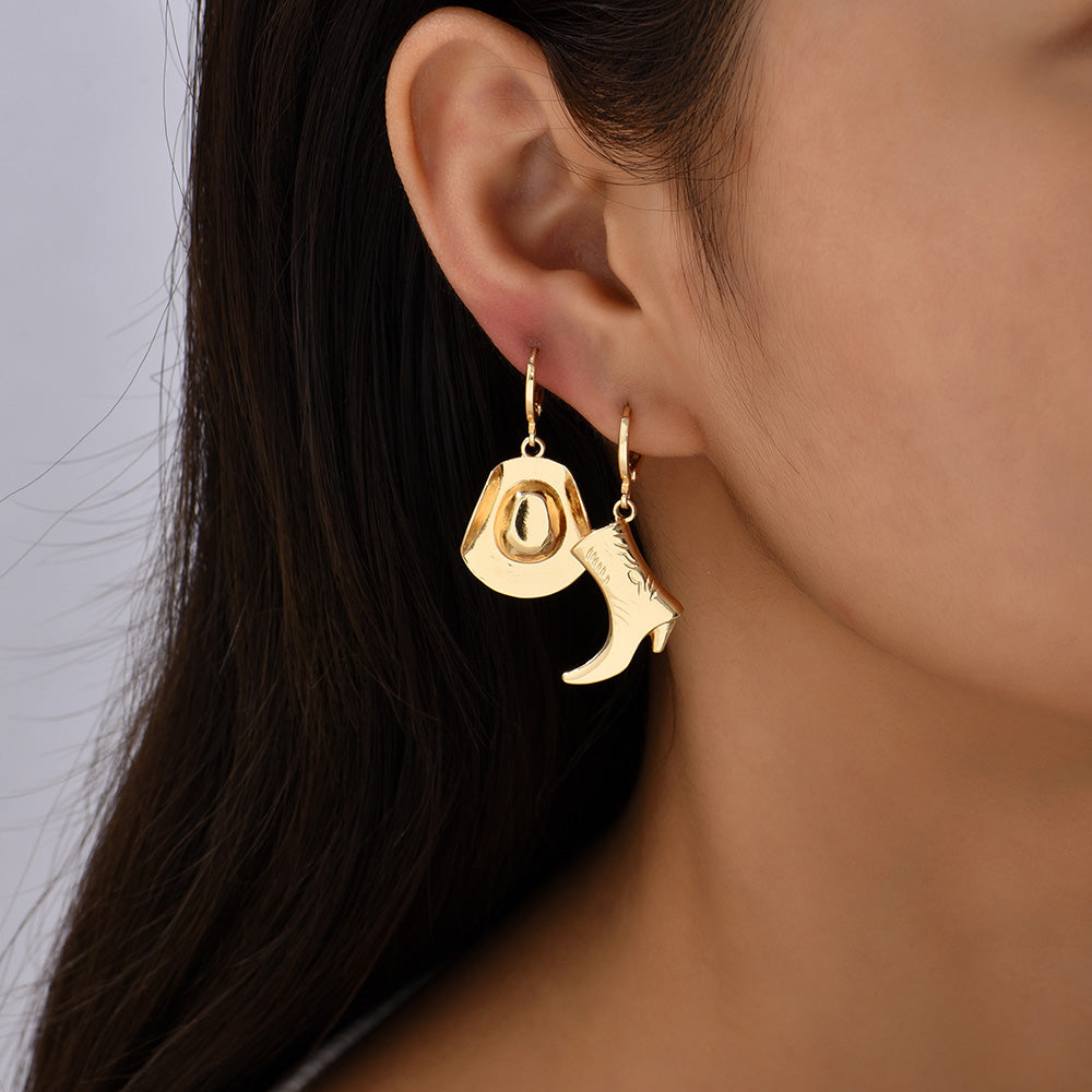 Boucles d'oreilles créoles unisexes asymétriques plaquées or, style punk, style cowboy, style western, idée cadeau rock