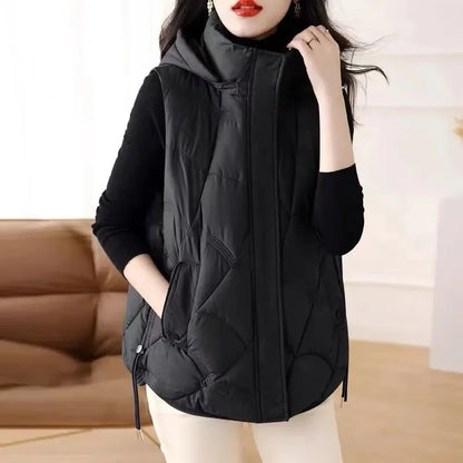 Doudoune Sans Manches en Coton Femme Automne Et Hiver 2025 Nouvelle Mode Vêtement d'Extérieur Doux Mince Gilet Manteau Femme Contraste de Couleurs