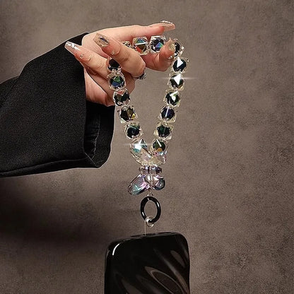 DIY Bracelet Crystal Shinning Acrylic Butterfly Girl Phone Charms Wrist Hanging Strap Mobile Phone Lanyard Phone Bag Key Chain