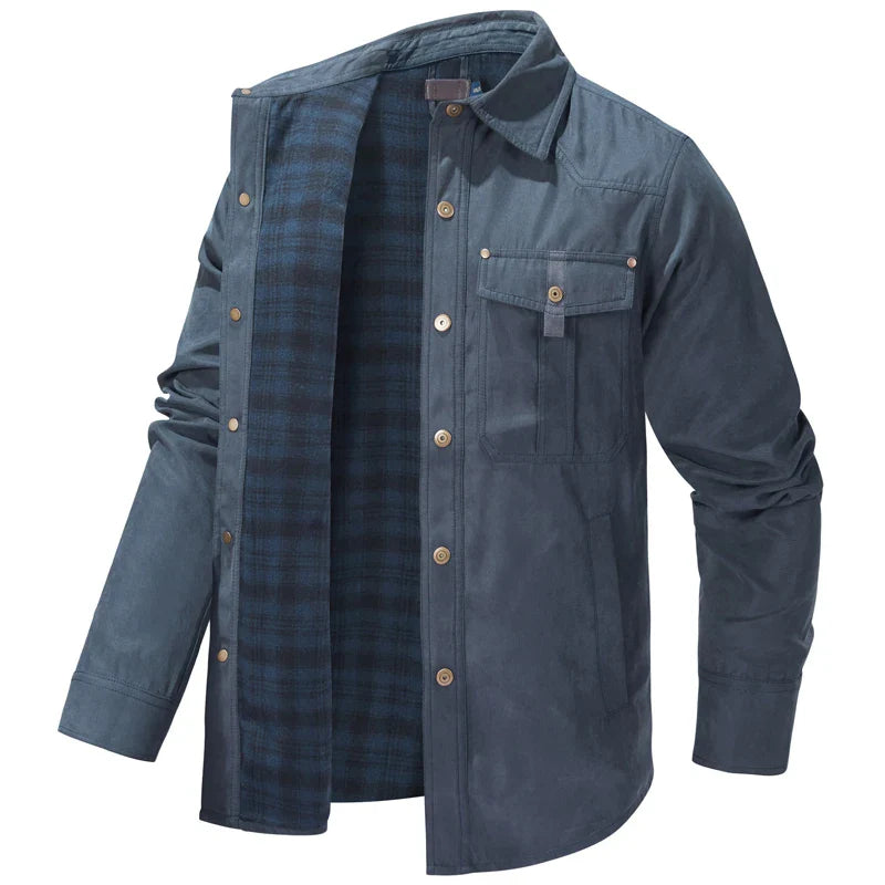 Spring Autumn Mens Flannel Plaid Shirt Jacket Casual Men Retro Lapel Cotton Warm Shirts Men Tactical Windbreaker Jacket Clothing