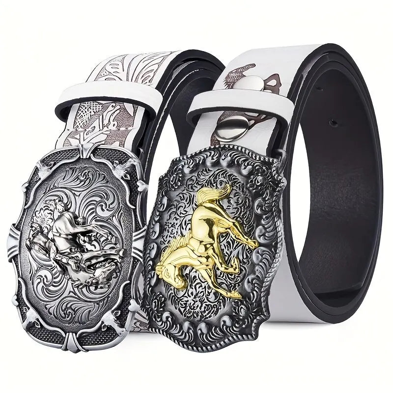 Ceinture de Cowboy pour femmes, ceinture à tête de cheval au galop Cool, ceinture imprimée de Style technique Y2K à la mode pour hommes