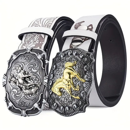 Ceinture de Cowboy pour femmes, ceinture à tête de cheval au galop Cool, ceinture imprimée de Style technique Y2K à la mode pour hommes
