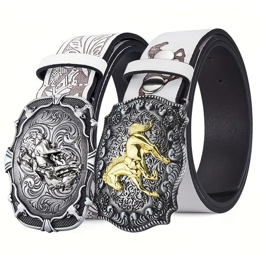 Ceinture de Cowboy pour femmes, ceinture à tête de cheval au galop Cool, ceinture imprimée de Style technique Y2K à la mode pour hommes