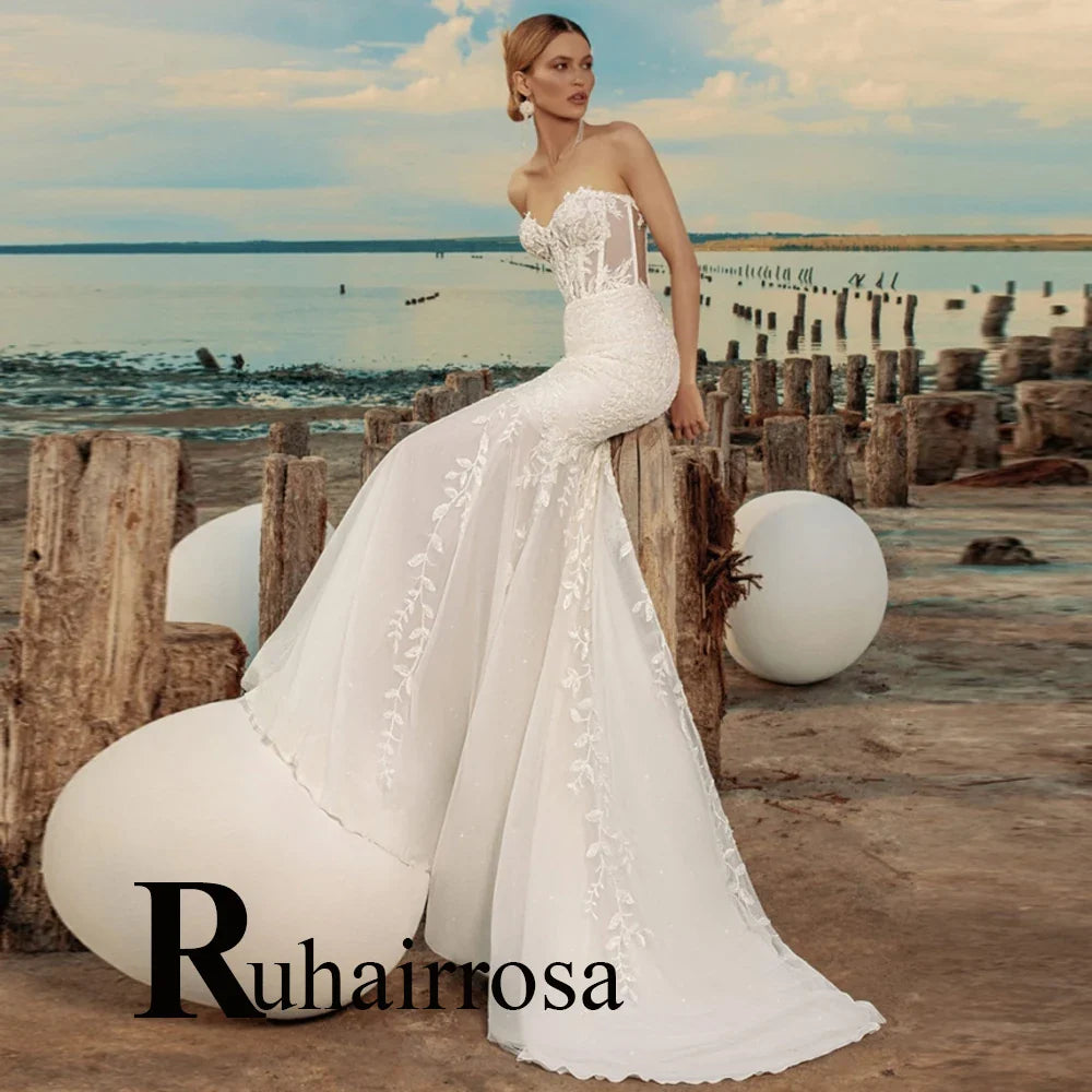 Ruhair Exquisite Ball Gown Wedding Dresses Appliques Lace Square Collar Full Sleeves Draped Robe De Mariée Engagement Plus