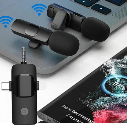 Basix Microphone cravate sans fil professionnel 4 en 1 pour iPhone Android 3,5 mm pour enregistrement en direct, suppression du bruit, mini microphone