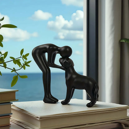 Une statue de chien noir et de propriétaire élégante et simple, un cadeau chaleureux pour les amoureux des animaux de compagnie et une décoration de table pour la maison qui n'est pas facile à casser