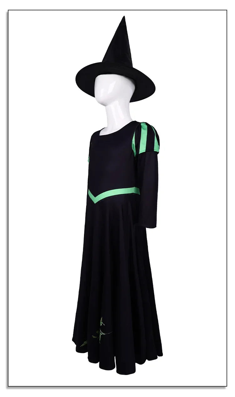 Wicked Musical Elphaba Cosplay Costume with Hat Black Victorian Skirt Dress Stage Performance Halloween Party Theme Clothing # 1