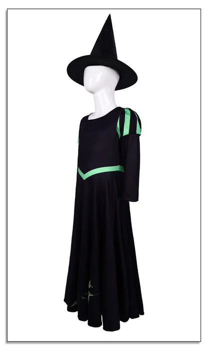 Wicked Musical Elphaba Cosplay Costume with Hat Black Victorian Skirt Dress Stage Performance Halloween Party Theme Clothing # 1