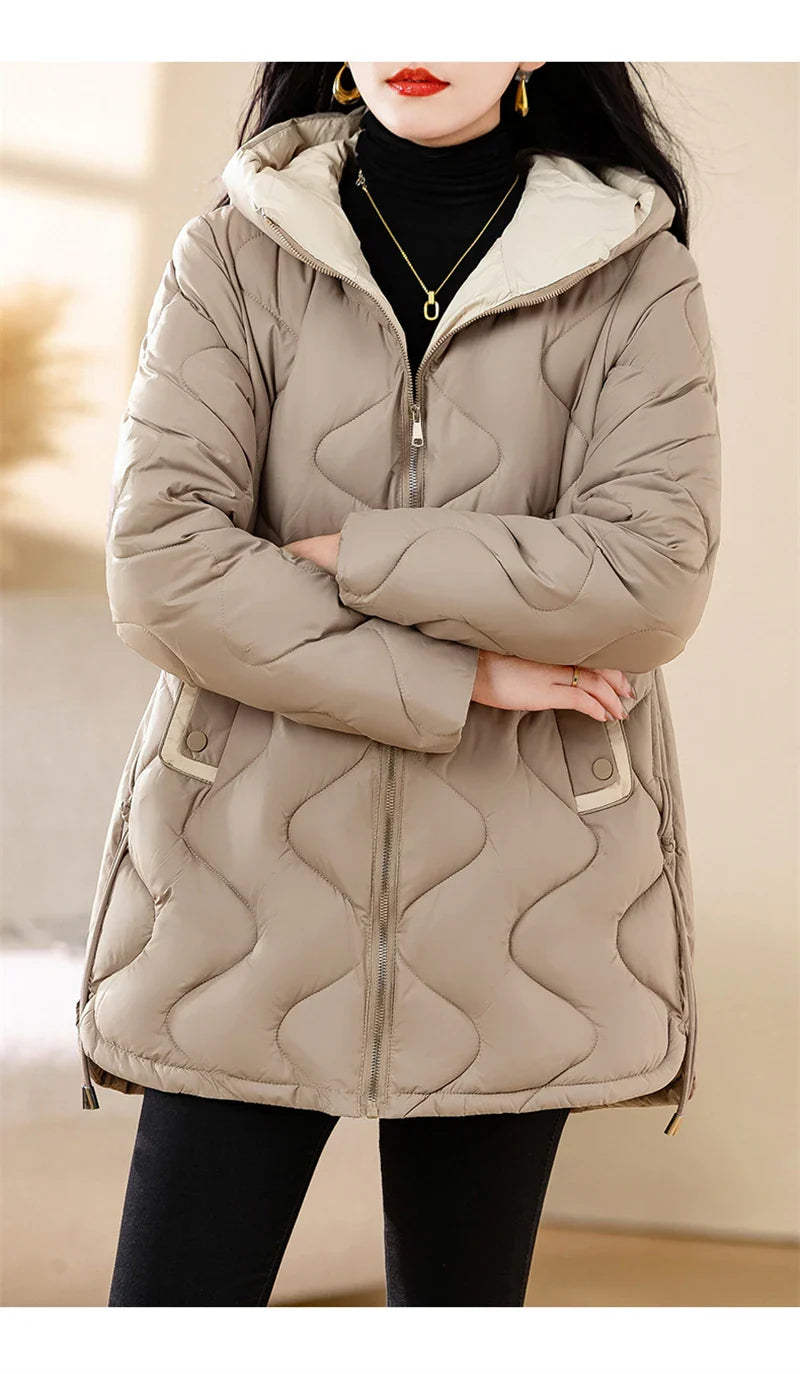 2024 New Winter Jacket Parkas Women Coat Fur Collar Hooded Overcoat Female Jacket Parka Thick Warm Cotton Padded Outwear