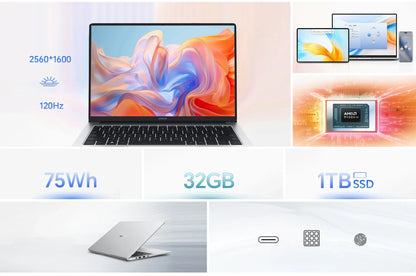 HONOR Laptop MagicBook X16 Plus 2024 BRI-721 16"Inch 2.5K 120Hz AMD Ryzen R7 8845HS 16/32GB 1TB Computer PC Notebook Ultrabook