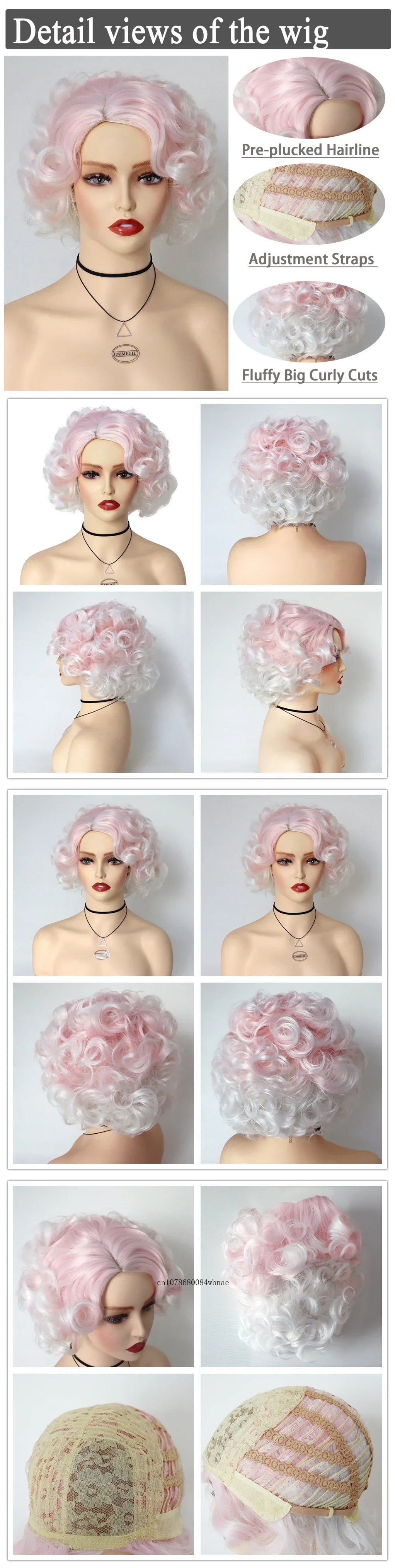 Synthetic Hair Pink Short Curly Wig for Women Big Wavy 80s Cosplay Wigs Halloween Costume Harajuku Anime Wig Natural Looking