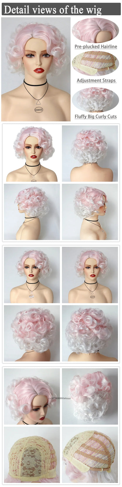 Synthetic Hair Pink Short Curly Wig for Women Big Wavy 80s Cosplay Wigs Halloween Costume Harajuku Anime Wig Natural Looking