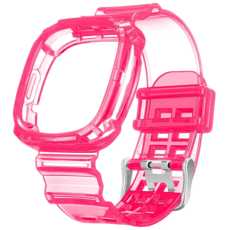 Clear Band + Case for Fitbit Versa 4/Versa3 Transparent Replacement Silicone Wristband Bracelet for SmartWatch Fitbit Versa 4/3