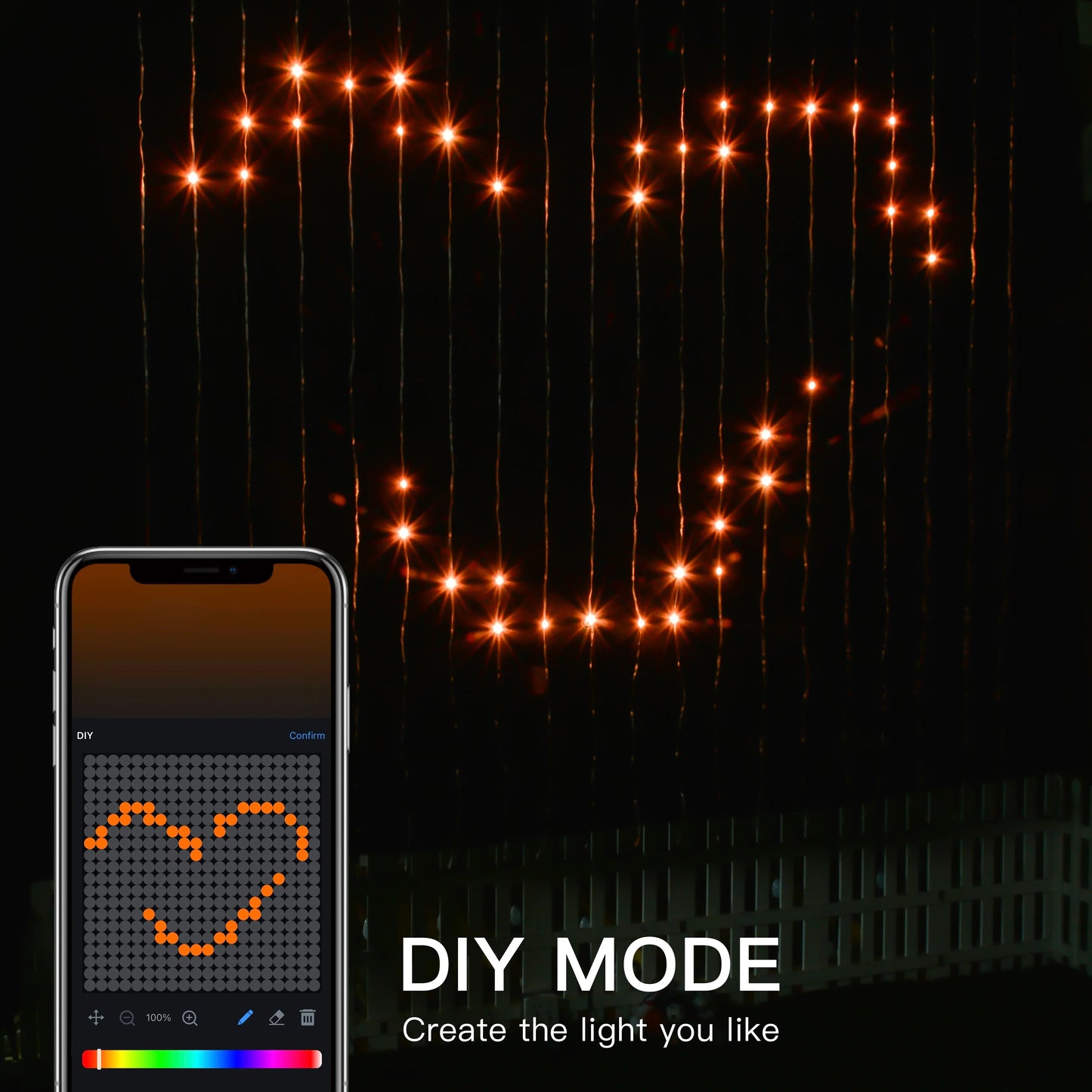 Rideau lumineux Led intelligent, guirlande du nouvel an, guirlande lumineuse féerique RGB, affichage du changement de musique, pour fenêtre, décoration de salle de noël