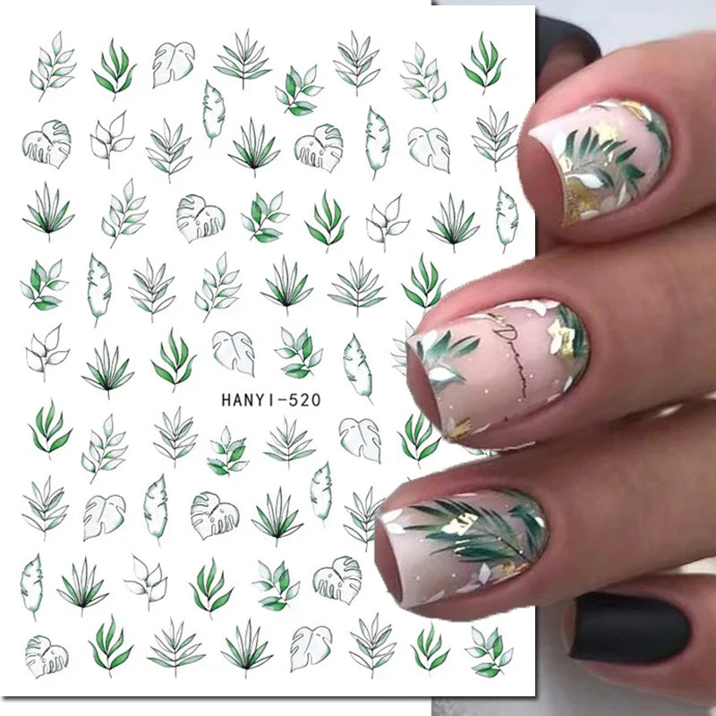 Autocollants 3D pour ongles Hiver Automne Feuilles dorées Roses Rouges Fleurs Décalcomanies pour la décoration des ongles Salon de manucure Beauté