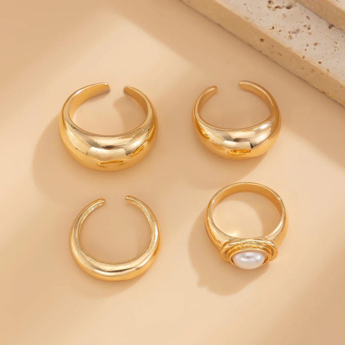 Ingmark-Bagues géométriques lisses simples pour hommes et femmes, ensemble de 4 pièces, style bohème, perles exquises, nouvel an, bijoux