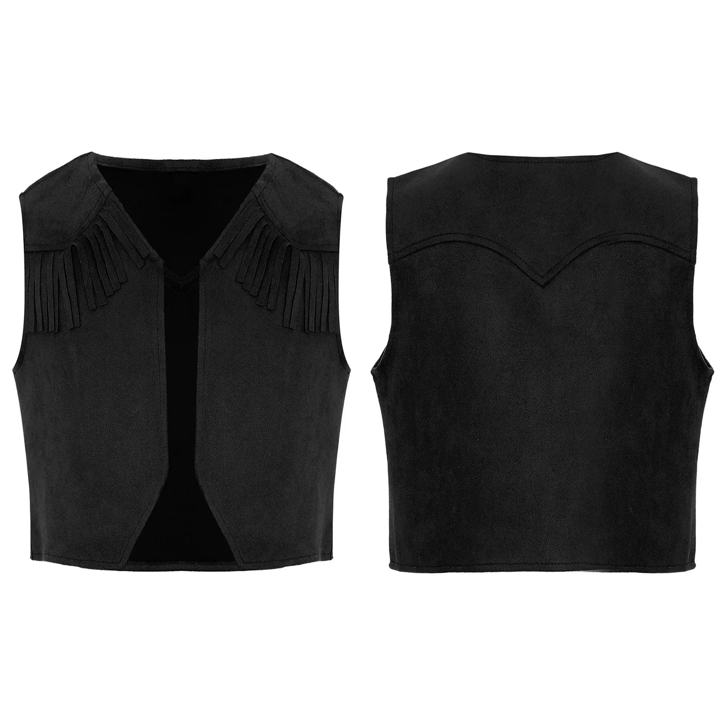 Gilet de Cowboy occidental pour enfants, garçons et filles, Costume de Cosplay d'halloween, pompon en daim, manteau ouvert sur le devant, hauts