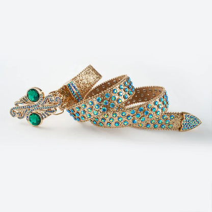 Nouvelle ceinture en strass de créateur, ceinture de cowboy western cloutée de diamants, ceinture punk bling en cuir PU véritable de haute qualité pour femme et homme