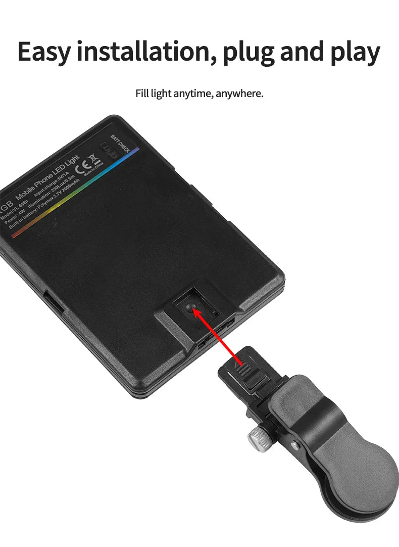 Mini lumière de remplissage LED RVB, poche droite, photographie vidéo, éclairage de poche, clip Vlog en direct pour téléphone, iPhone, iPad, ordinateur portable, appareil photo