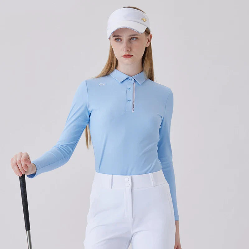 AW Golf Women's Simple Polo Shirt Long-sleeved T-shirt Quick-drying Breathable Sports Jersey Spring Autumn Golf Clothing Suit