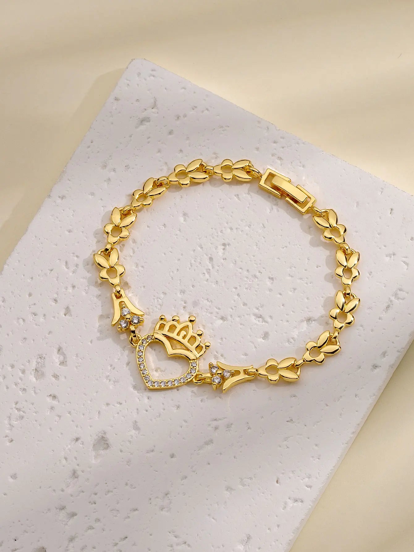 Fan Sibao-Bracelet creux en or incrusté pour femme, couronne de cœur, cadeau de la fête des Léons, contre-indiqué