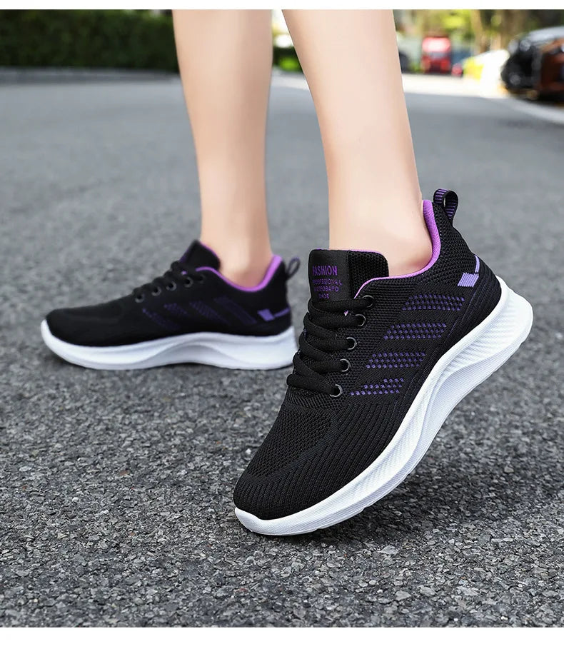 Oulylan Summer Soft Sole Running Shoes Ladies Casual Solid Color Antislip Footwear Outdoor Lace Up Mesh Breathable Sneakers