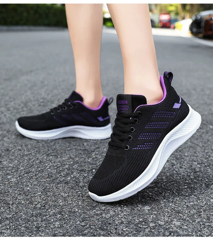 Oulylan Summer Soft Sole Running Shoes Ladies Casual Solid Color Antislip Footwear Outdoor Lace Up Mesh Breathable Sneakers