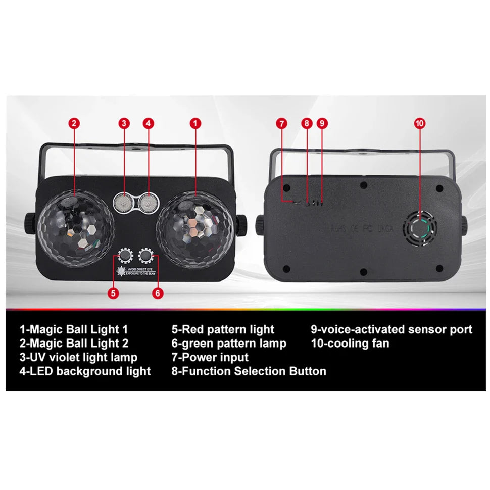 2 boules disco lumineuses avec projection de motifs et contrôle sonore,  et plus