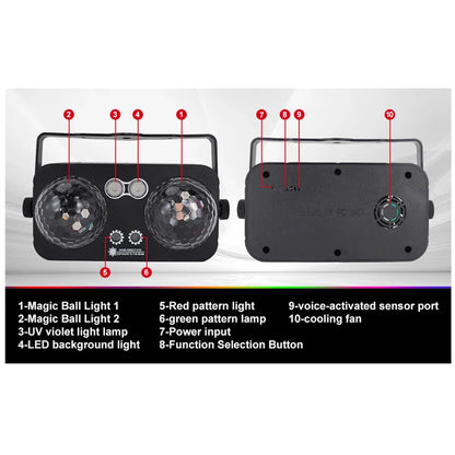 2 boules disco lumineuses avec projection de motifs et contrôle sonore,  et plus