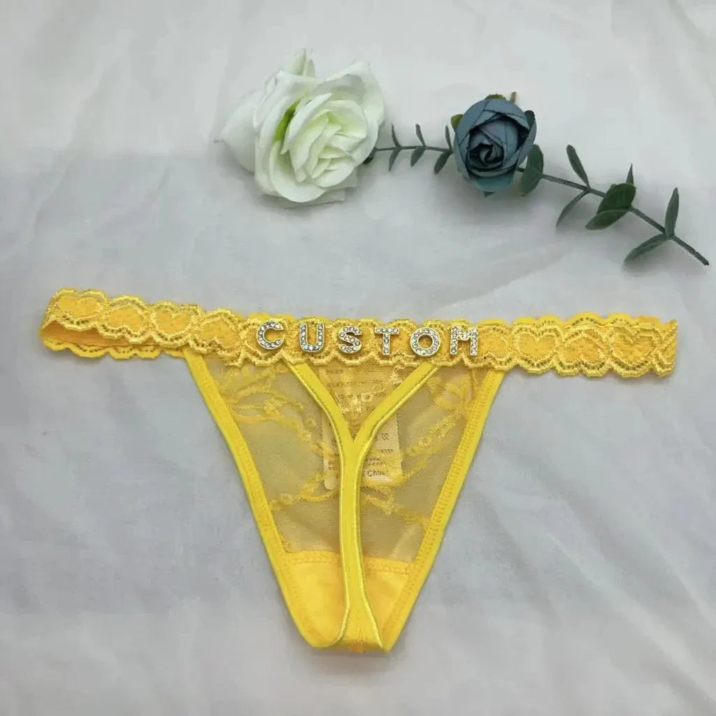 Tongs personnalisées avec nom pour petit ami, lettre en cristal, bijoux de corps pour femmes, Bikini Sexy en dentelle, culotte string, cadeau de saint valentin