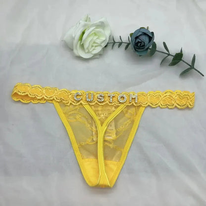 Tongs personnalisées avec nom pour petit ami, lettre en cristal, bijoux de corps pour femmes, Bikini Sexy en dentelle, culotte string, cadeau de saint valentin