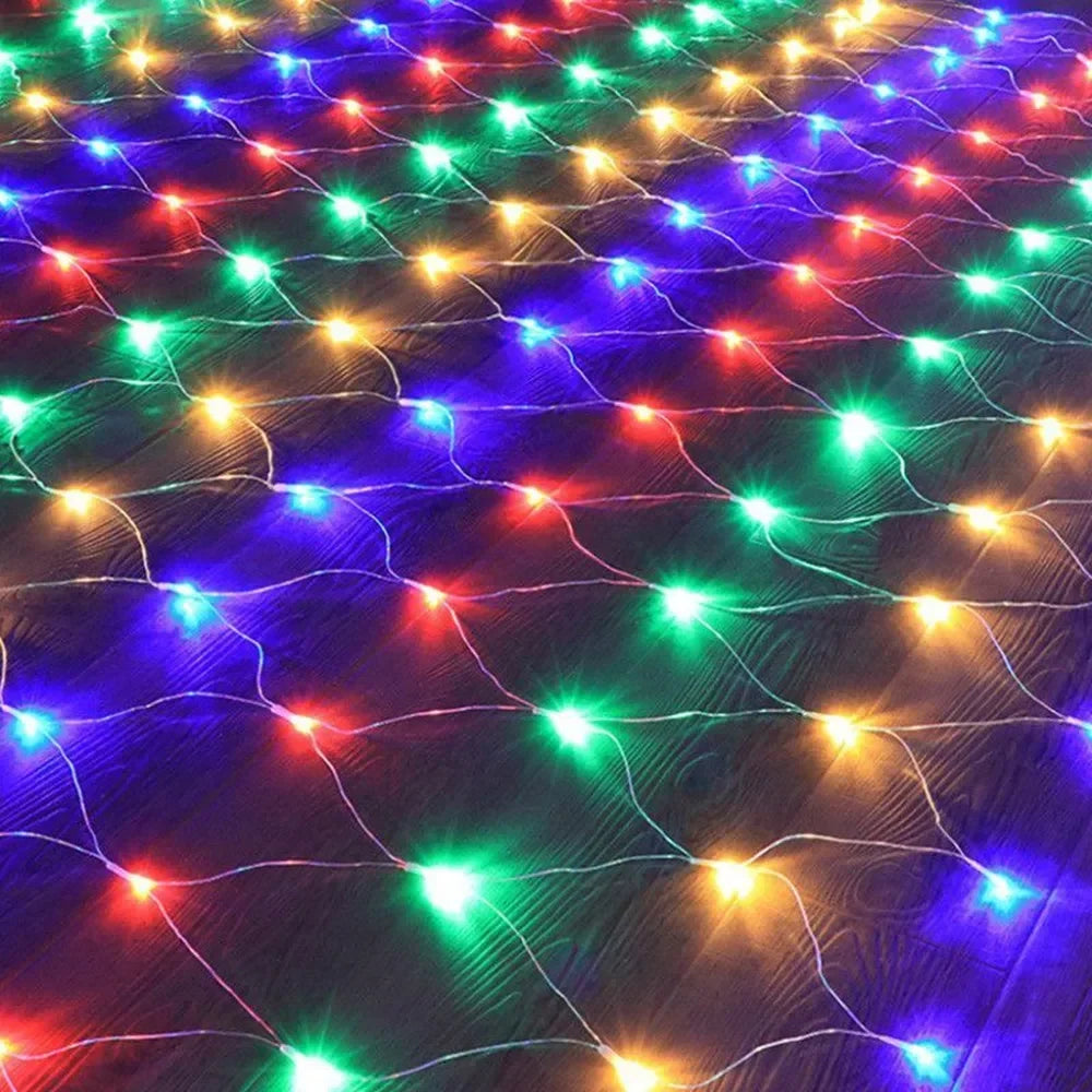 LED Net Mesh String Lights, 8 Modes, 220V, 110V, EU Plug, Festival Decoration, Christmas, Halloween, New Year 2026, Wedding Party