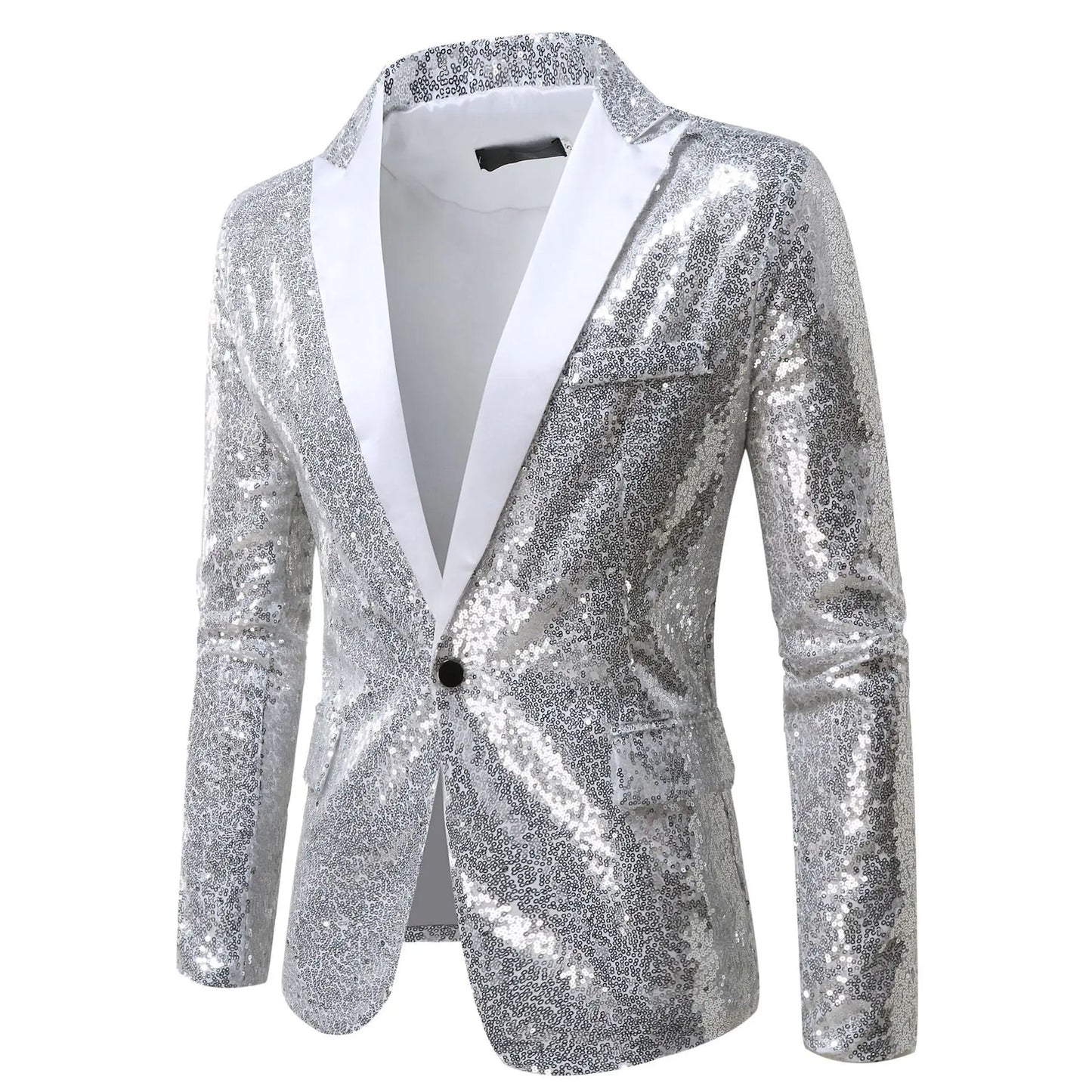 Fashion Men Luxurious Sequin Suit Jacket Green / Silver Men's Bar KTV Stage Dress Male Blazer Coat