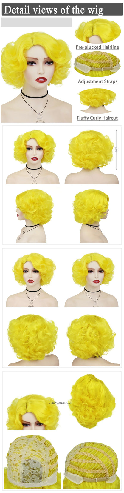 Synthetic Hair Pink Short Curly Wig for Women Big Wavy 80s Cosplay Wigs Halloween Costume Harajuku Anime Wig Natural Looking