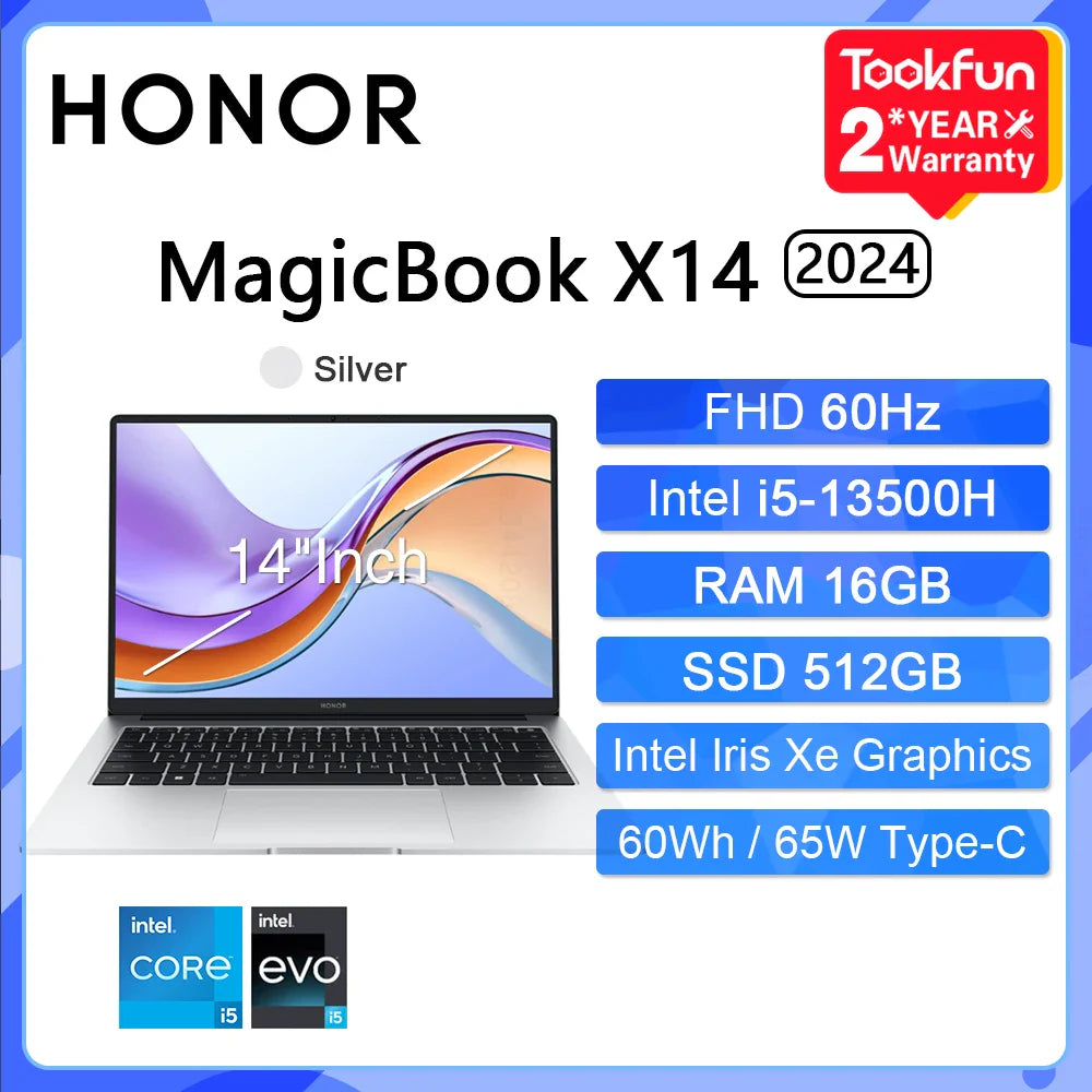 HONOR MagicBook X14 Pro 2024 Laptop Intel Core i5 AMD Ryzen R5 16GB 512GB 1TB 14"Inch FHD Notebook Ultrabook Computer PC FRI-H56