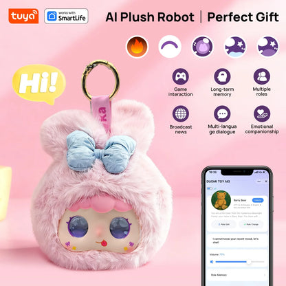 Lapin : Robot en peluche AI avec yeux LED et commande vocale, jouet intelligent interactif, compagnon rechargeable par USB pour cadeaux pour enfants/maison intelligente-rose