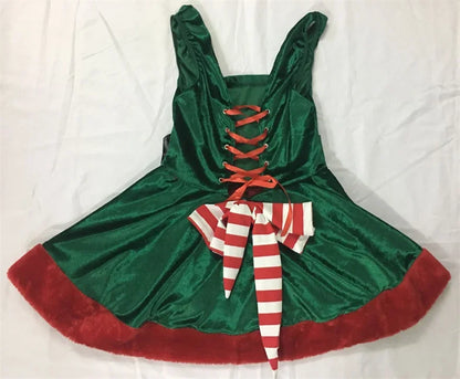 Femmes Sexy Vert Elfe Père Noël Costumes Cosplay Costume de Noël Carnaval Nouvel An Fête Performance Scénique Robe Fantaisie Combinaison
