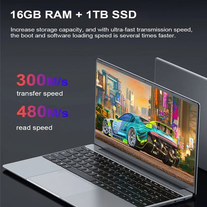 Ordinateur portable 15,6 pouces Windows 11 le moins cher de 2023, 16 Go de RAM, 1 To/512 Go/256 Go SSD, déverrouillage par empreinte digitale, pour le jeu