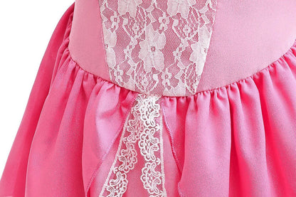 Peach Princess Costume with LED Color Light Toddler Birthday Game Role Play Dress Girl Halloween Festival Gown Pink Lace 2-9 Y C